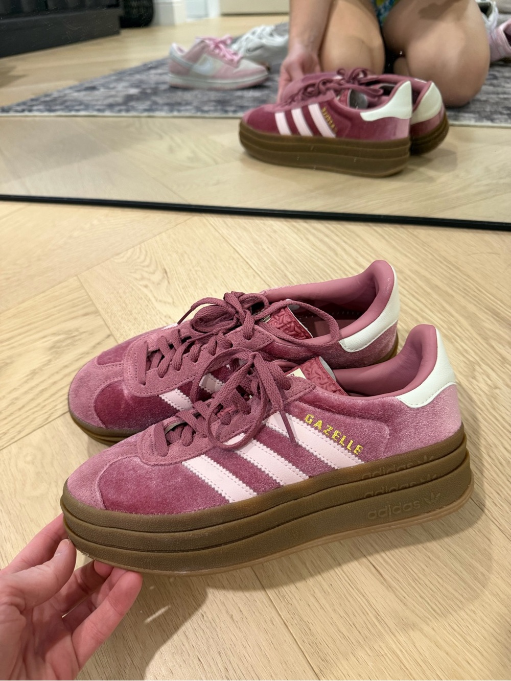 adidas Gazelle Platform Sneakers in Rose Pink and White